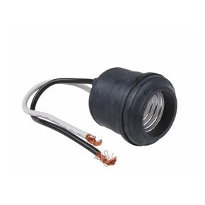 Keyless Lampholder for Temporary Lighting, Medium Base, Two 6" Leads - Black (250V/660W)