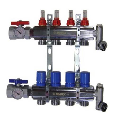 9 Loop 1-1/2" Chrome Plated Brass Manifold w/ Flowmeter & Ball Valve (Fully Assembled)
