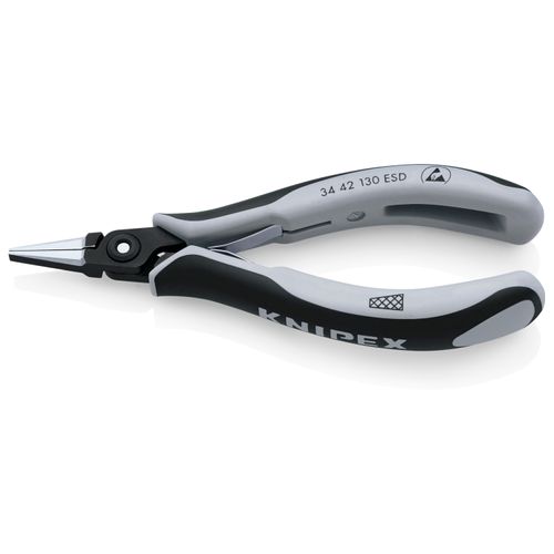 5-1/4" Electronics Pliers w/ Flat-Wide Tips and ESD Handles, Cross-Hatched