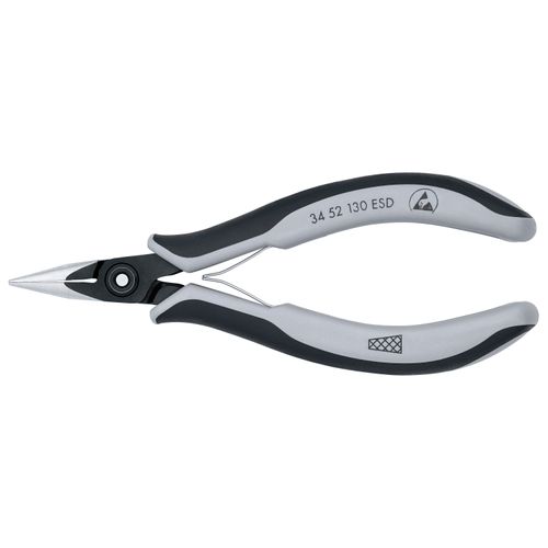 5-1/4" Electronics Pliers w/ Half-Round Tips and ESD Handles, Cross-Hatched