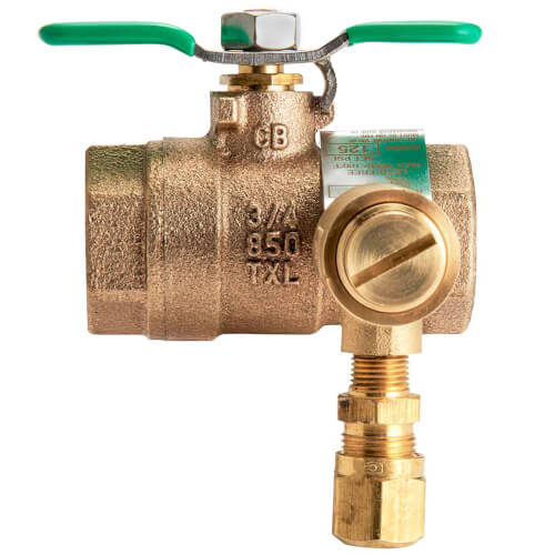 3/4" Sweat Full-Port Bronze Ball Valve with Integral Thermal Exp. Relief Valve and 3/8" Hose Comp. Fitting (LF)