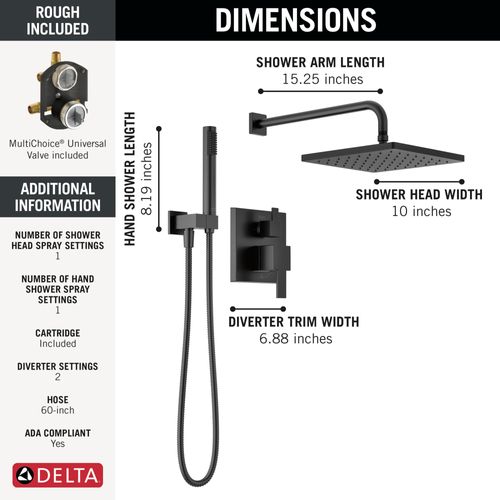 Monitor 14 Series Shower w/ Square Raincan, Hand Shower & Rough Valve, 342701-BL (Matte Black) 2 Monitor 14 Series Shower w/ Square Raincan, Hand Shower & Rough Valve, 342701-BL (Matte Black)