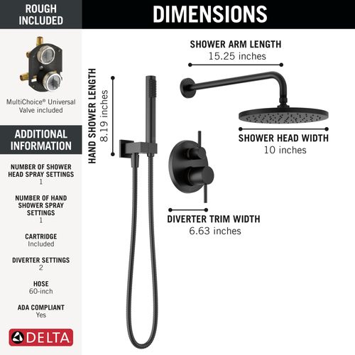 Monitor 14 Series Shower w/ Round Raincan, Hand Shower & Rough Valve, 342702-BL (Matte Black)