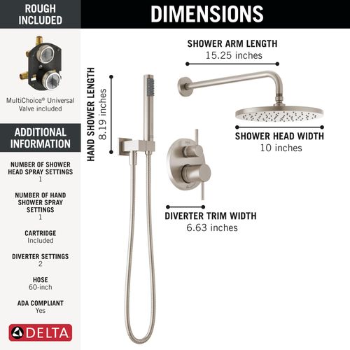 Monitor 14 Series Shower w/ Round Raincan, Hand Shower & Rough Valve, Spotshield (Brushed Nickel), 342702-SP