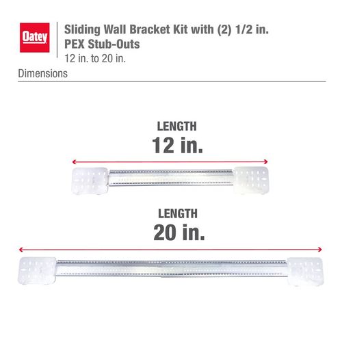 12" - 20" Sliding Wall Bracket Kit w/ (2) 1/2" PEX Stub Outs