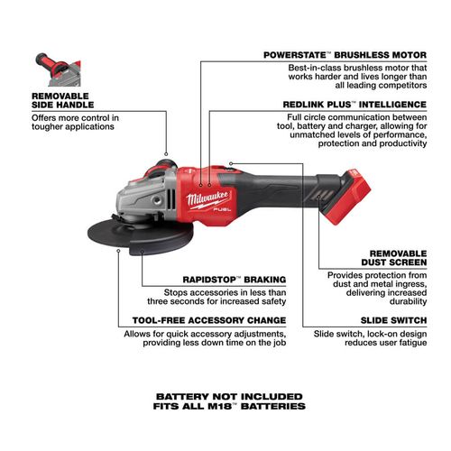 M18 FUEL 4-1/2" - 6" Braking Grinder w/ Slide Switch 4 M18 FUEL 4-1/2" - 6" Braking Grinder w/ Slide Switch