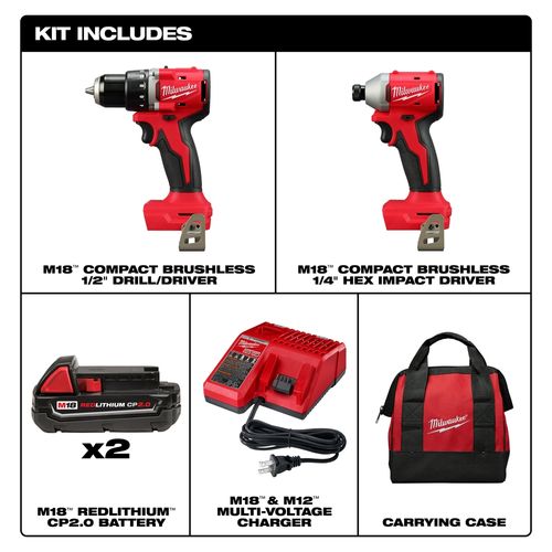 M18 Compact Brushless Drill/Driver, Impact Driver Kit 3 M18 Compact Brushless Drill/Driver, Impact Driver Kit