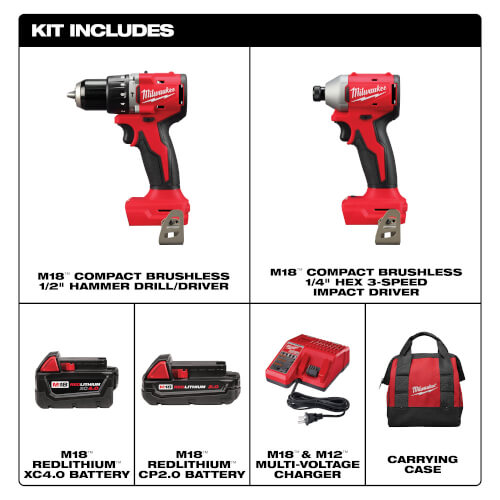 M18 Compact Brushless Lithium-Ion Hammer Drill & Impact Driver Kit 2 M18 Compact Brushless Lithium-Ion Hammer Drill & Impact Driver Kit