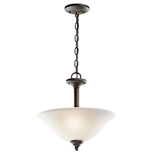 Wynberg 15" 2 Light Convertible Inverted Pendant/Semi Flush w/ Satin Etched Glass (Olde Bronze)
