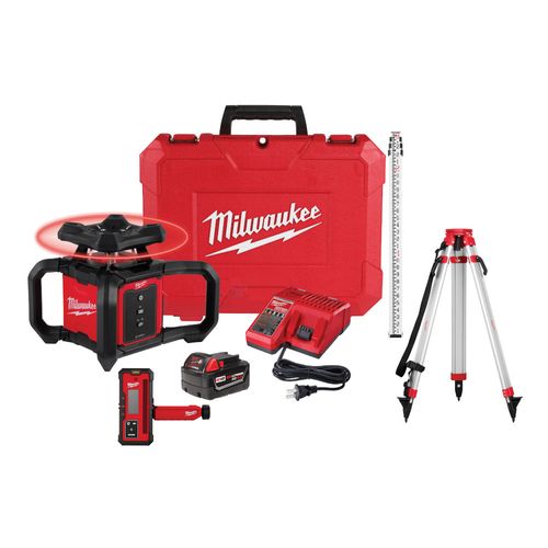 M18 Red Exterior Rotary Laser Level Kit w/ Receiver, Tripod, & Grade Rod