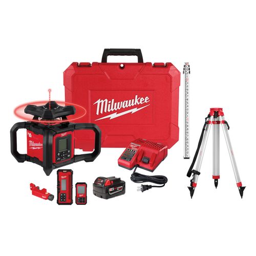 M18 Dual Slope Rotary Laser Level Kit w/ Receiver, Remote, Grade Rod & Tripod