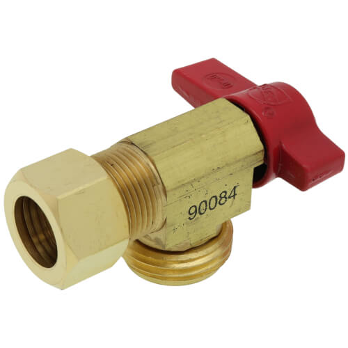 1/4 Turn Short Brass Ball Valve for Washing Machine Outlet Box, w/ UNS Red Nut (Compression)