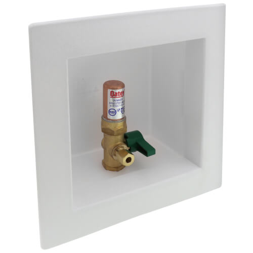 Square Copper Ice Maker Outlet Box w/ Water Hammer Arrestor, 1/4 Turn, 6' SS Hose, Low Lead (Standard Pack)