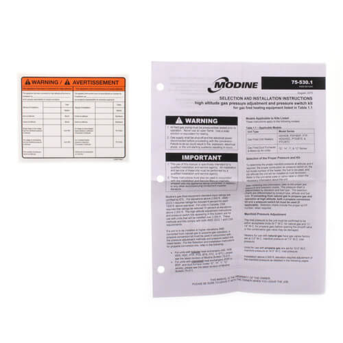 High Altitude Conversion Kit- Stickers And Instructions Only, 3H0378130000