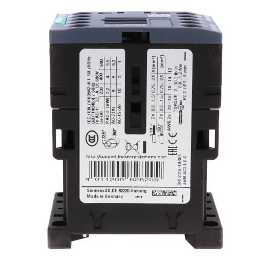 3 Pole 120V 9 Amp 1N/O Auxiliary Contactor