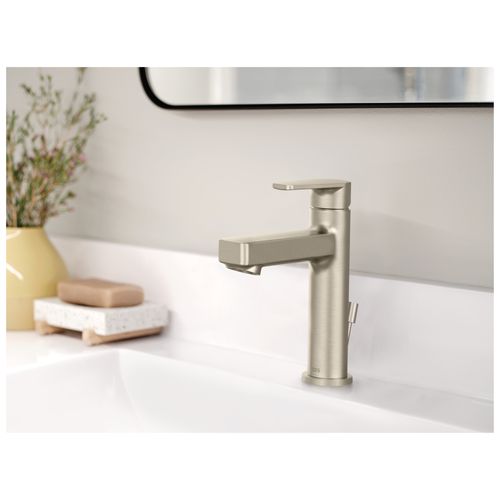 Slate Brushed Nickel Single Hole Single-handle Bathroom Faucet w/ Metal/plastic Drain Assembly
