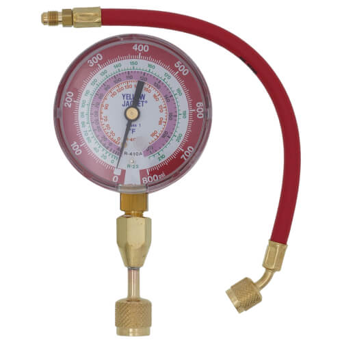 Red Pressure Refrigerant Gauge with Quick Coupler and Hose