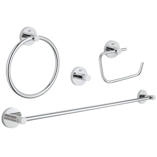 4-In-1 Accessory Set, Towel Ring, 24" Towel Bar, Robe Hook, Toilet Paper Holder (Chrome), 40823001