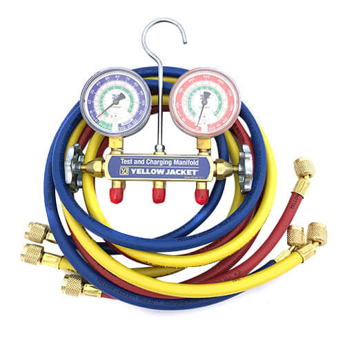Series 41 2-Valve Manifold w/ 60" PLUS II Standard Fittings, R-22/134A/404A, 2-1/2" Gauges