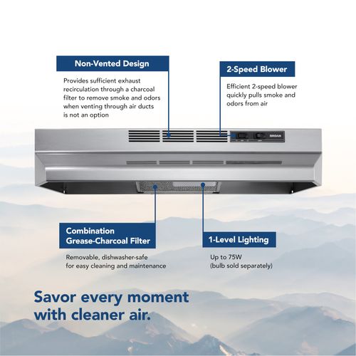 41000 Series 36" Ductless Under-Cabinet Range Hood (Stainless) 4 41000 Series 36" Ductless Under-Cabinet Range Hood (Stainless)