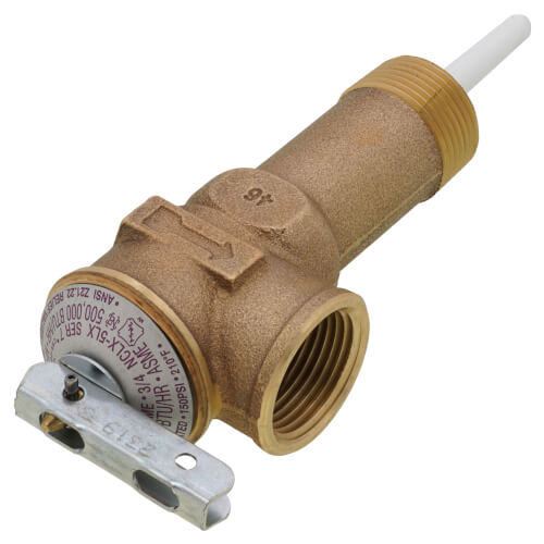 3/4" male Temp. & Pressure Valve w/ 2-1/5" stem, 105,000 btu (150 psi), 415-40594-02