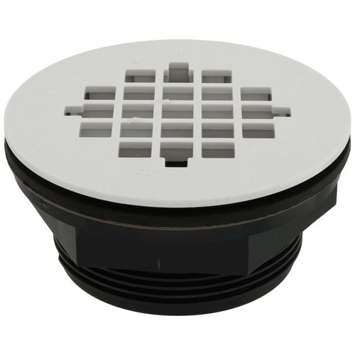 2" ABS No-Calk Shower Drain with a White Plastic Strainer
