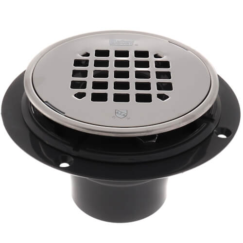 2" or 3" PVC Shower Drain with Round Snap-In Stainless Steel Strainer & Tile Ring