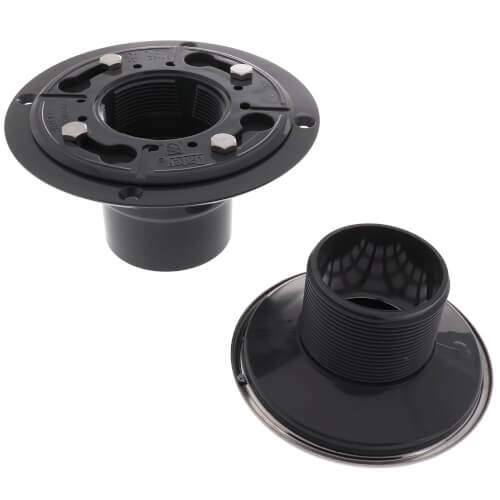 2" or 3" PVC Shower Drain with Round Snap-In Stainless Steel Strainer & Tile Ring