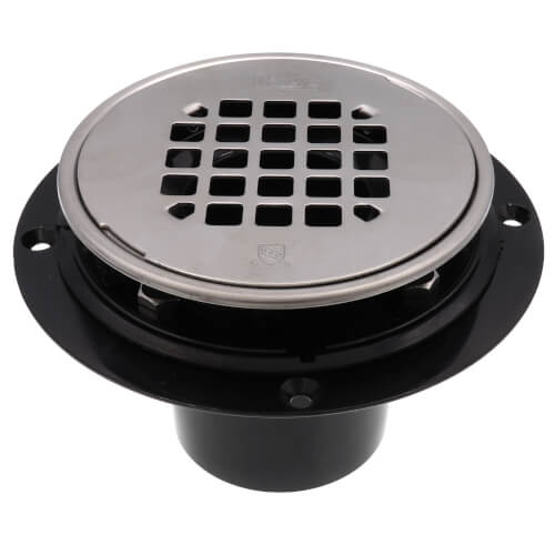 2" or 3" ABS Shower Drain with Round Snap-In Stainless Steel Strainer & Tile Ring