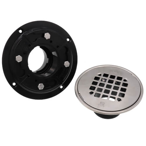 2" or 3" ABS Shower Drain with Round Snap-In Stainless Steel Strainer & Tile Ring
