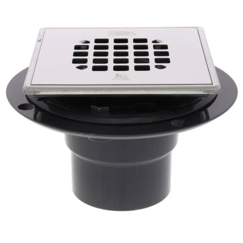 2" or 3" PVC Shower Drain with Square Snap-Tite Stainless Steel Strainer