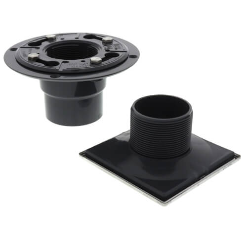 2" or 3" PVC Shower Drain with Square Snap-Tite Stainless Steel Strainer