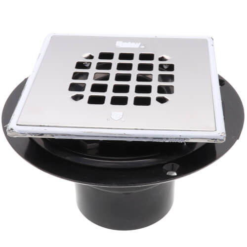 2" or 3" ABS Shower Drain with Square Snap-In Stainless Steel Strainer & Tile Ring