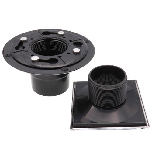 2" or 3" ABS Shower Drain with Square Snap-In Stainless Steel Strainer & Tile Ring