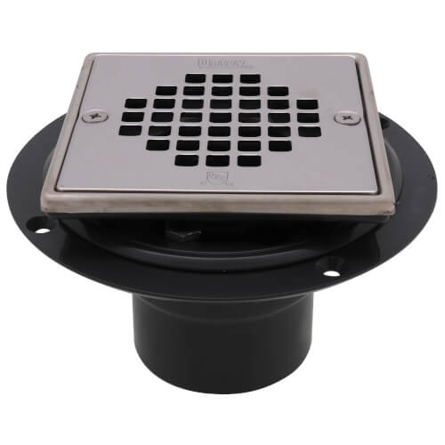 2" or 3" PVC Square Low Profile Drain Stainless Steel Screw-In Strainer with Ring and Plug