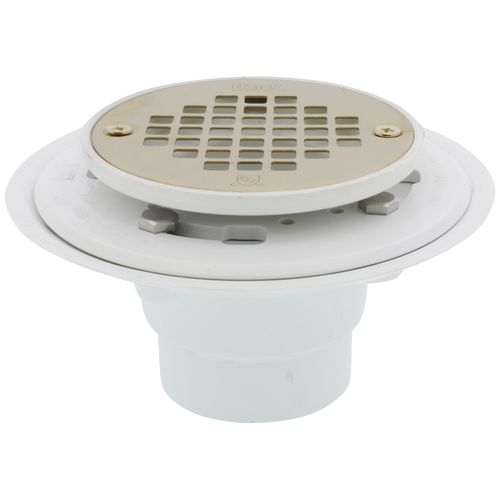 2" or 3" PVC Shower Drain with Round Screw-Tite UltraShine PVD Polished Brass Strainer