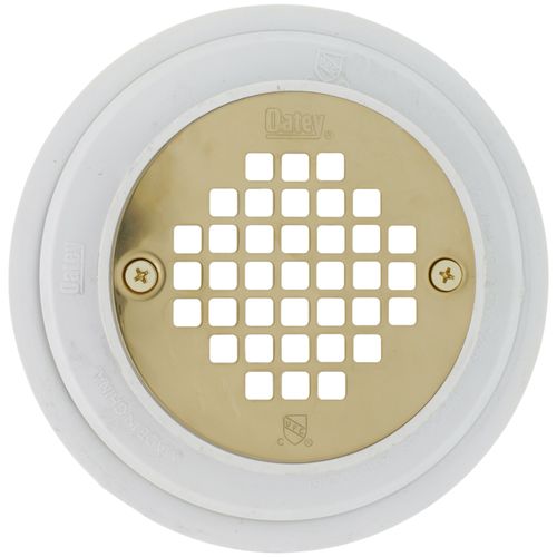 2" or 3" PVC Shower Drain with Round Screw-Tite UltraShine PVD Polished Brass Strainer