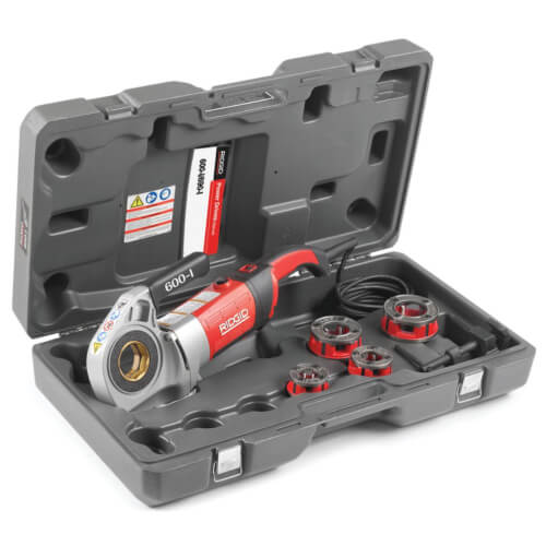 600-I Hand-Held Power Drive Pipe Threader with (4) 1/2" to 1-1/4" NPT 11R Die Heads, Carry Case, and Support Arm