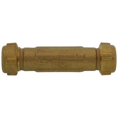 3/8" IPS (1/2" CTS) Brass Compression Coupling Long (Lead Free)