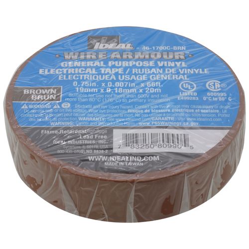 3/4" x 66' General Purpose Vinyl Electrical Tape, 7mm (Brown)