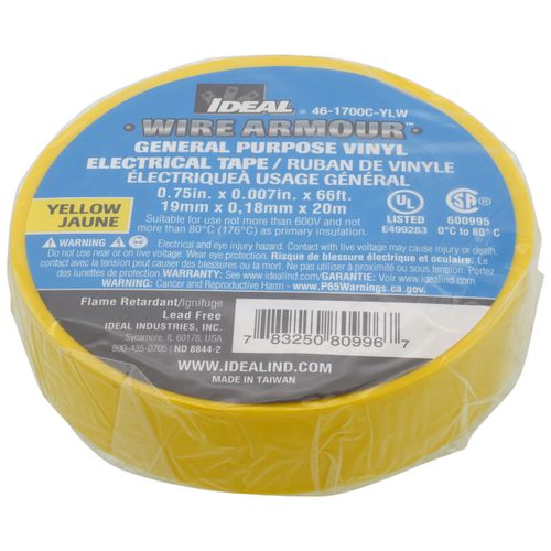 3/4" x 66' General Purpose Vinyl Electrical Tape, 7mm (Yellow)