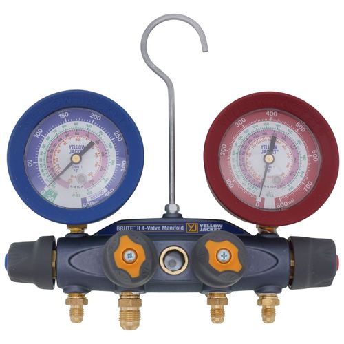 Brute II 4 Valve Test & Charging Manifold w/ 60" PLUS II Compact Ball Valve (R-22/404A/410A)