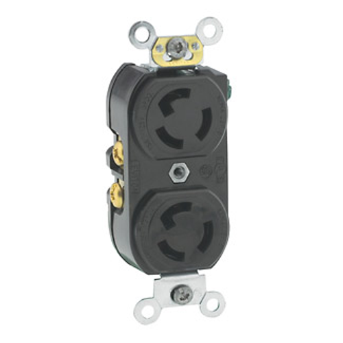 15 Amp-125V 2-Pole, 3-Wire, Duplex Flush Receptacle w/ 2 Hot Feeds and 1 Neutral Return, Self-Grounding, Back and Side Wired (Black)