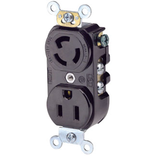 Duplex Receptacle Outlet, Straight Blade and Locking,  Smooth Face, 15A, 125V 2 Hot 2 Neutral Returns, 2-Pole, 3-Wire, Self-Grounding (Black)