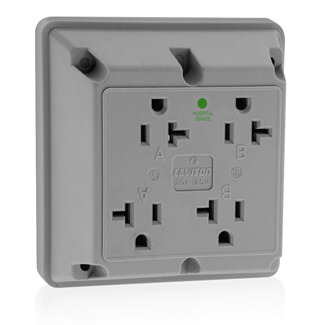 Extra Heavy-Duty Hospital Grade 4-in-1 Duplex Receptacle, 2P, 20A, NEMA 5-20R - Gray (125V)