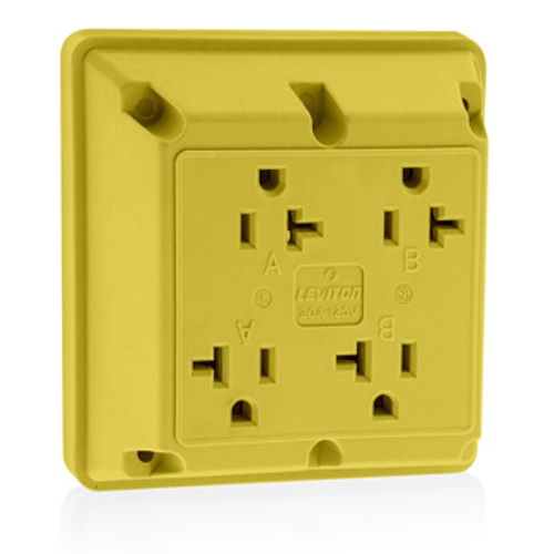 4-in-1 Quadruplex Receptacle Outlet,  20A, 125V Side Wire, NEMA 5-20R, 2-Pole, 3-Wire (Yellow)