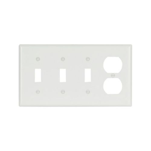 Combo Wallplate, White, Toggle, Toggle, Toggle, Duplex Receptacle Cutout, Thermoset, 4-Gang, 2174W-BOX