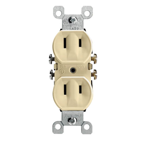 Non-Grounding Residential-Grade Duplex Receptacle w/ Ears - Ivory (1-15R, 15 Amp, 125V)