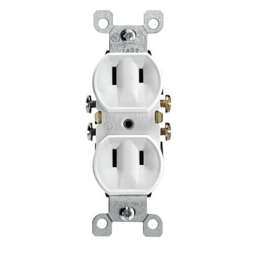 Non-Grounding Residential-Grade Duplex Receptacle w/ Ears - White (1-15R, 15 Amp, 125V)
