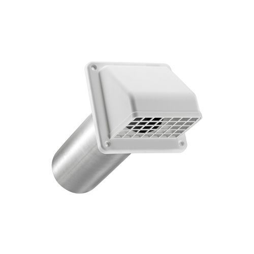4" White Plastic Wall Exhaust Hood Dryer Vent with Damper, Screen and 11" Pipe